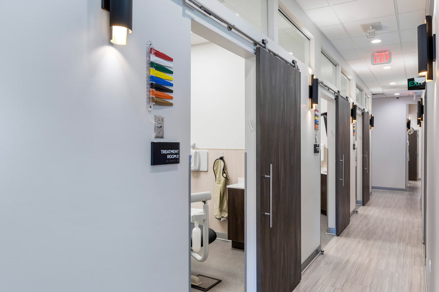 Hallway with exam rooms at Glen Perio in Glenview, IL